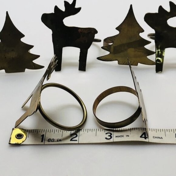 Vintage Napkin Ring Holders Brass Gold Tone Metal Rustic Tree Moose Set Of 6 - Picture 8 of 12